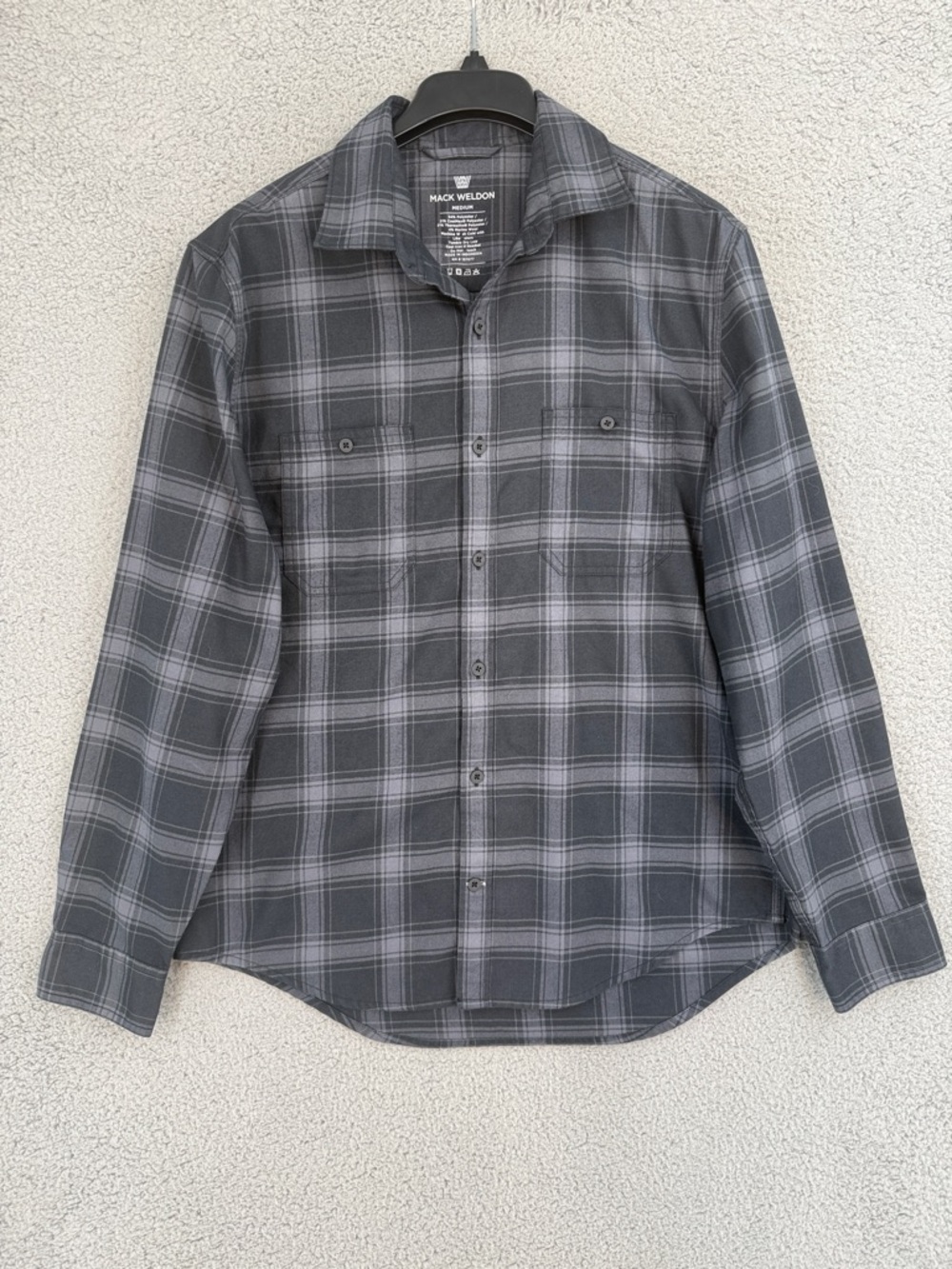 Mack Weldon men’s medium long sleeve button up shirt Gray Plaid chest pockets